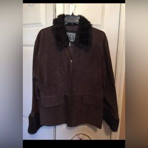 Brown Suede Jacket with Black Fur Trim